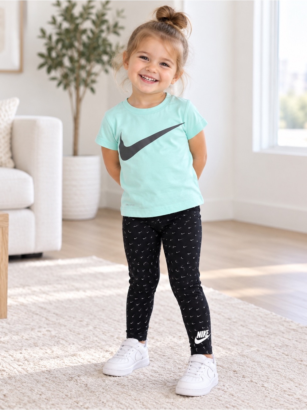 Nike Set Black Leggings with Mini Swoosh Print with Top